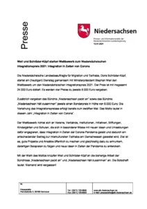 thumbnail of Nds. Integrationspreis 2021 – Pressemitteilung Ausschreibung