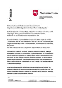 thumbnail of Pressemitteilung Ausschreibung Niedersächsischer Integrationspreis 2023